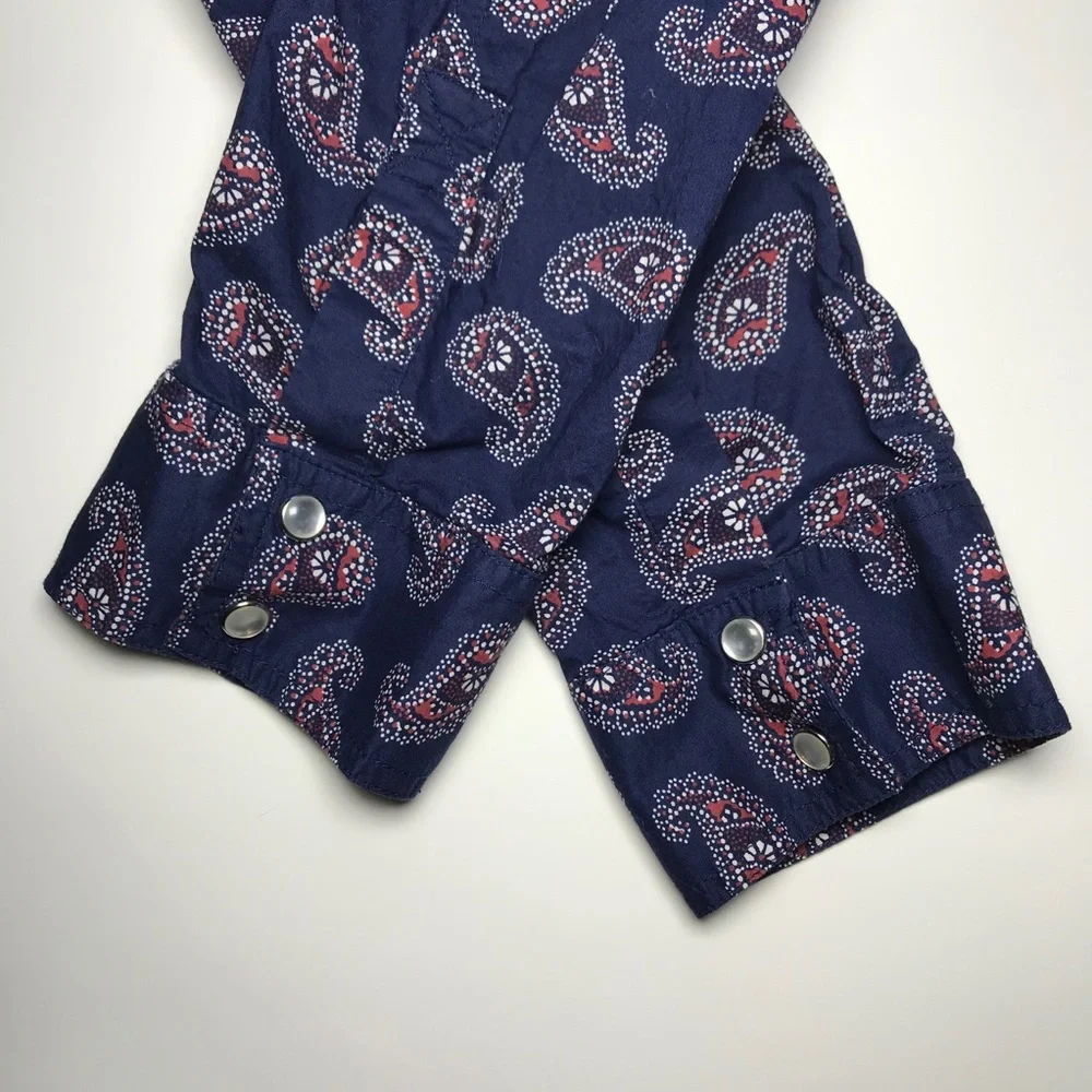 Tommy Hilfiger Pearl Snap Paisley Long Sleeve Sleep Shirt in Blue S - Picture 6 of 6